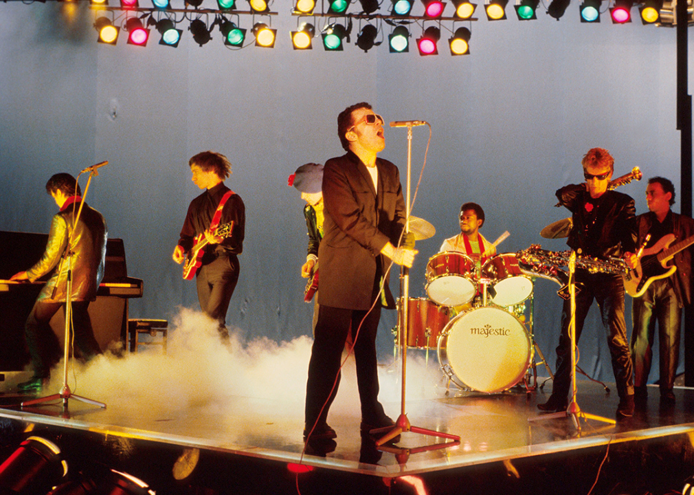 Ian Dury And The Blockheads perform on a TV show.