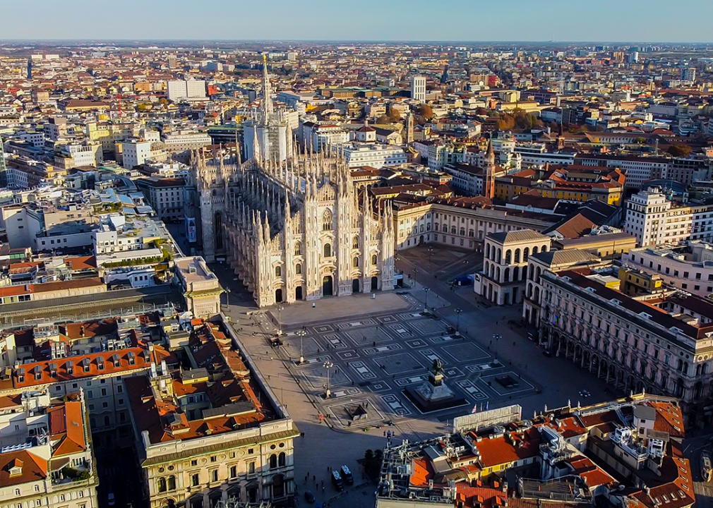 #5. Milan Aerial view of Piazza Duomo in Milanâs city center.