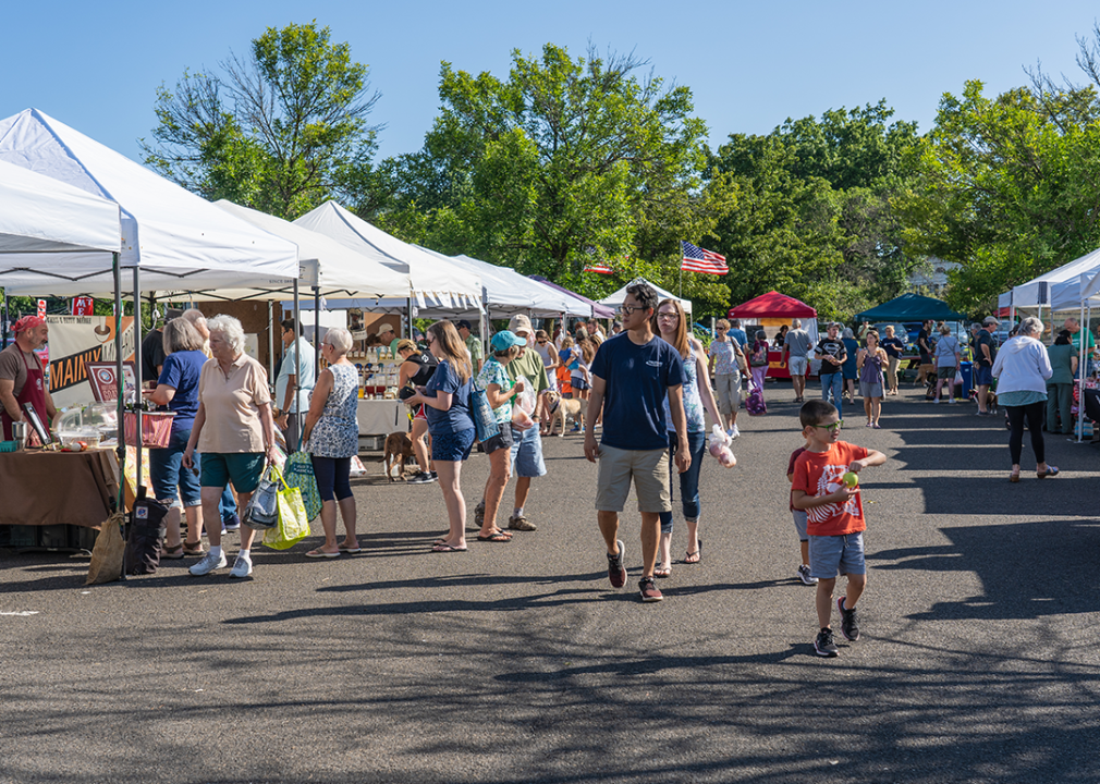 Pennsylvania: Montgomery County Families shopping at the Lansdale Farmers Market.