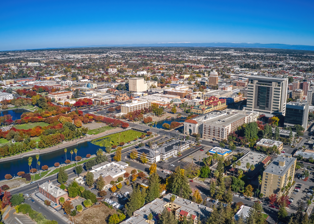 Aerial view of Stockton in autumn.