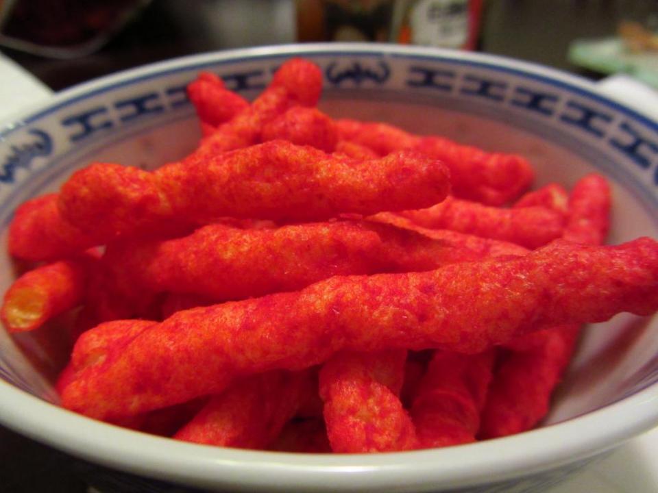 A bowl of Flamin' Hot Cheetos.