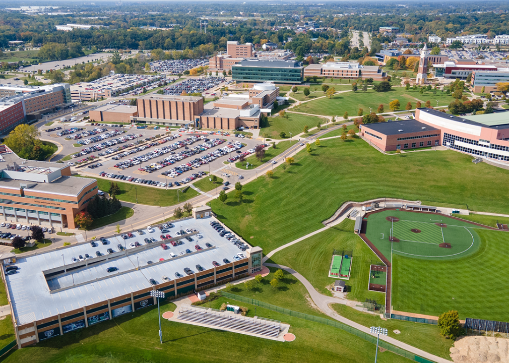 Aerial view of Oakland University campus.