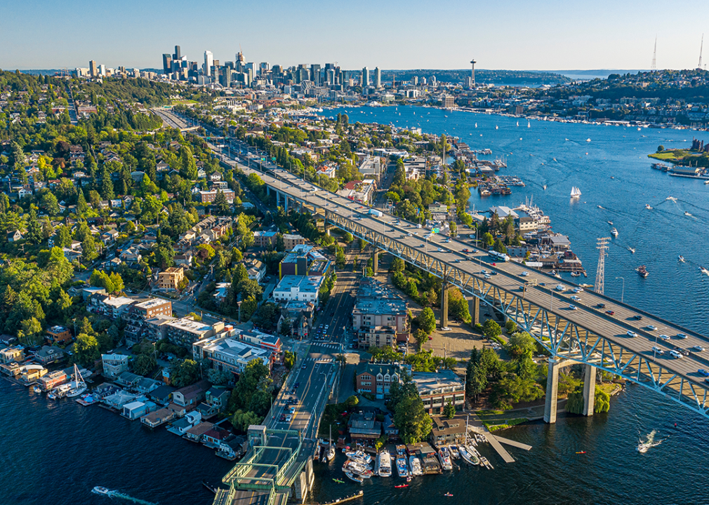 Washington: King County Aerial footage of the Seattle Skyline.