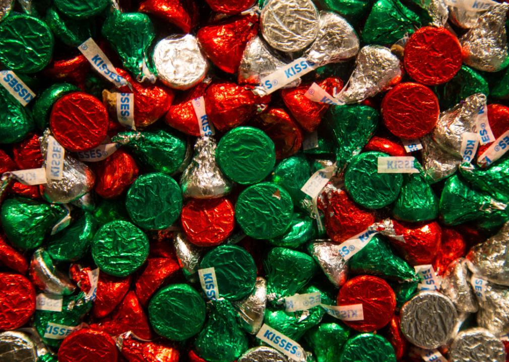 Hershey’s Kisses in red and green.