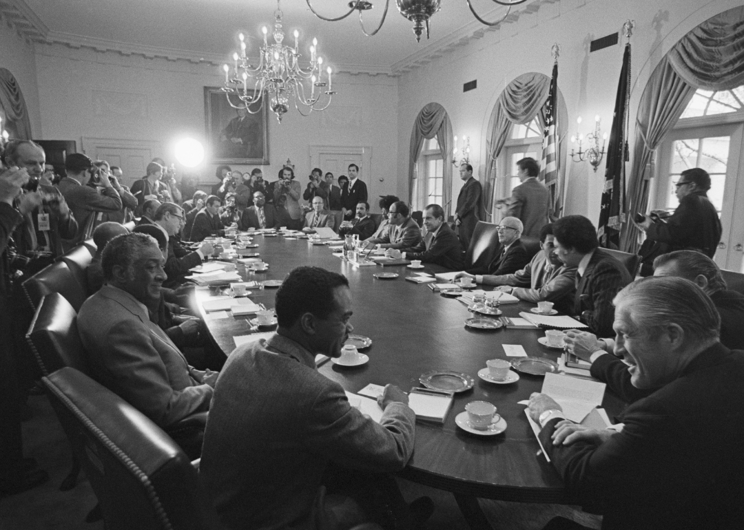 Members of the Congressional Black Caucus meet with President Nixon.