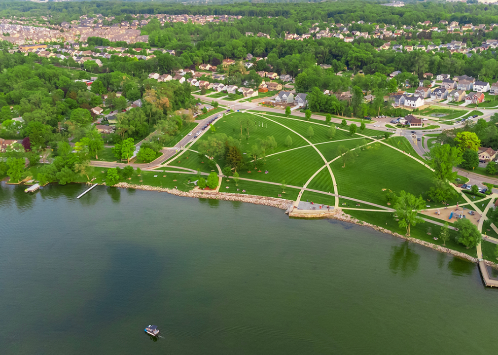 Michigan: Oakland County Aerial view of Walled Lake in Oakland County.