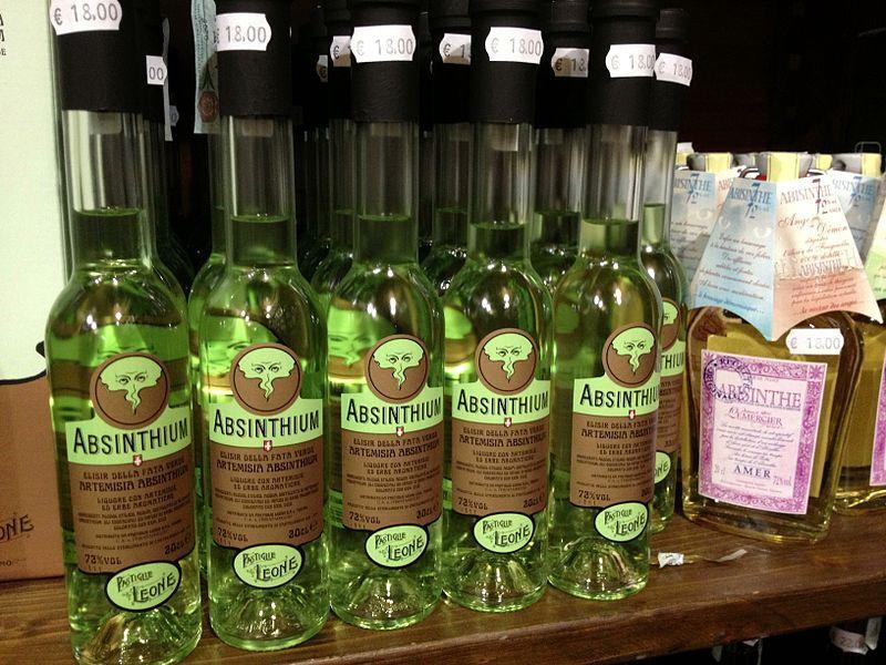 Bottles of absinthe alcohol.