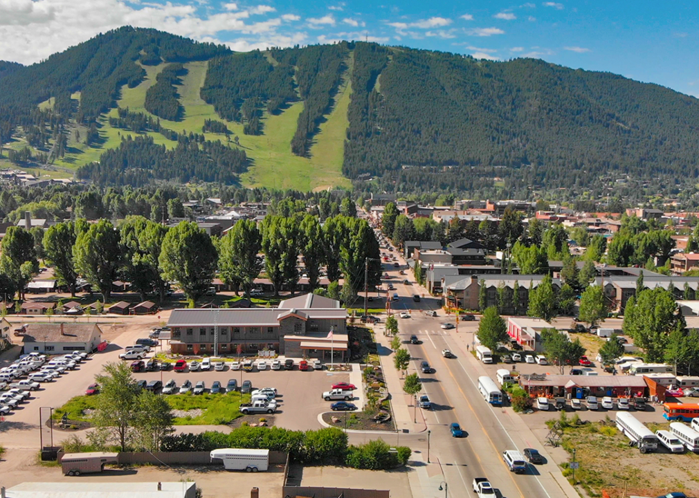 Jackson Hole homes and beautiful mountains on a summer morning.