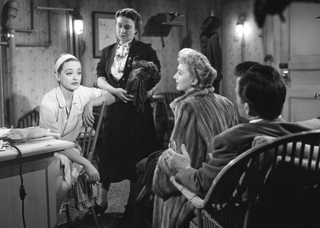Actors Bette Davis, Celeste Holm, Hugh Marlowe, and Thelma Ritter in a scene from ‘All About Eve.