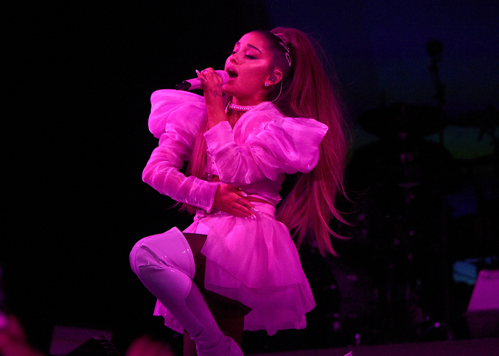 Ariana Grande performs on stage during her ‘Sweetener World Tour’.