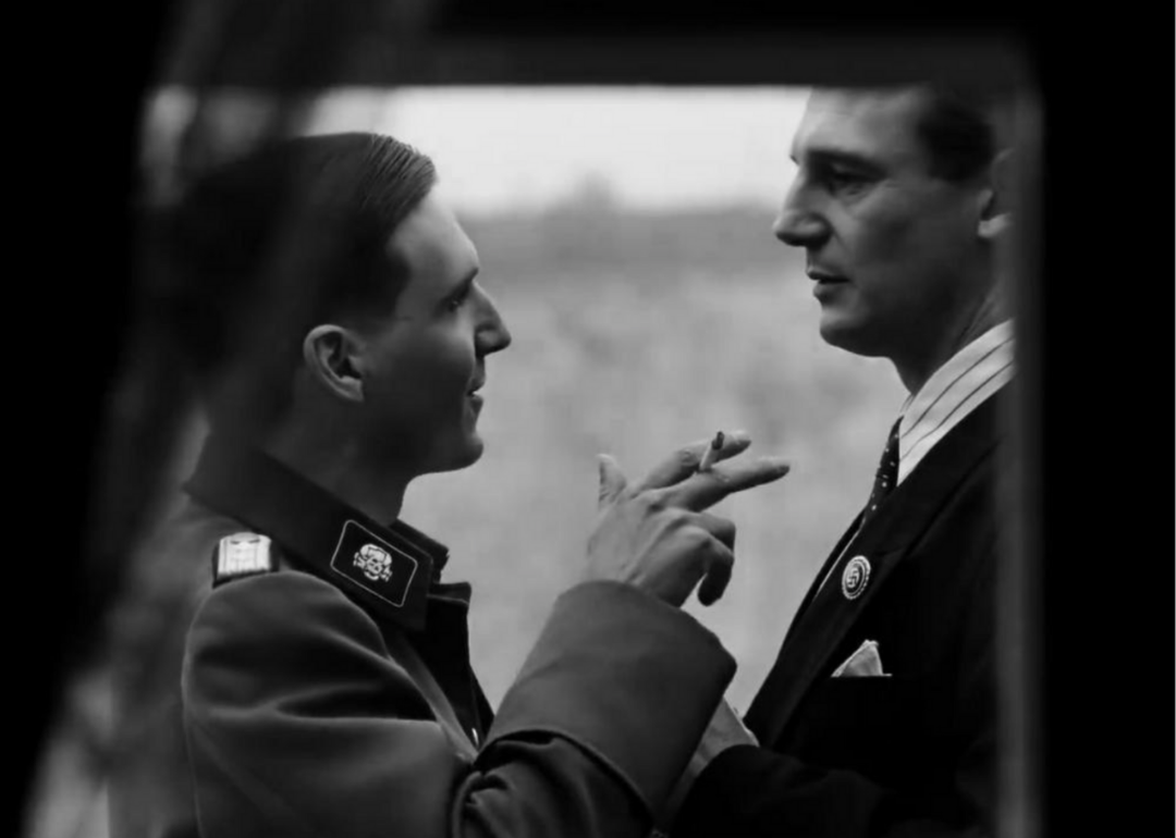 Ralph Fiennes and Liam Neeson in a scene from Schindler