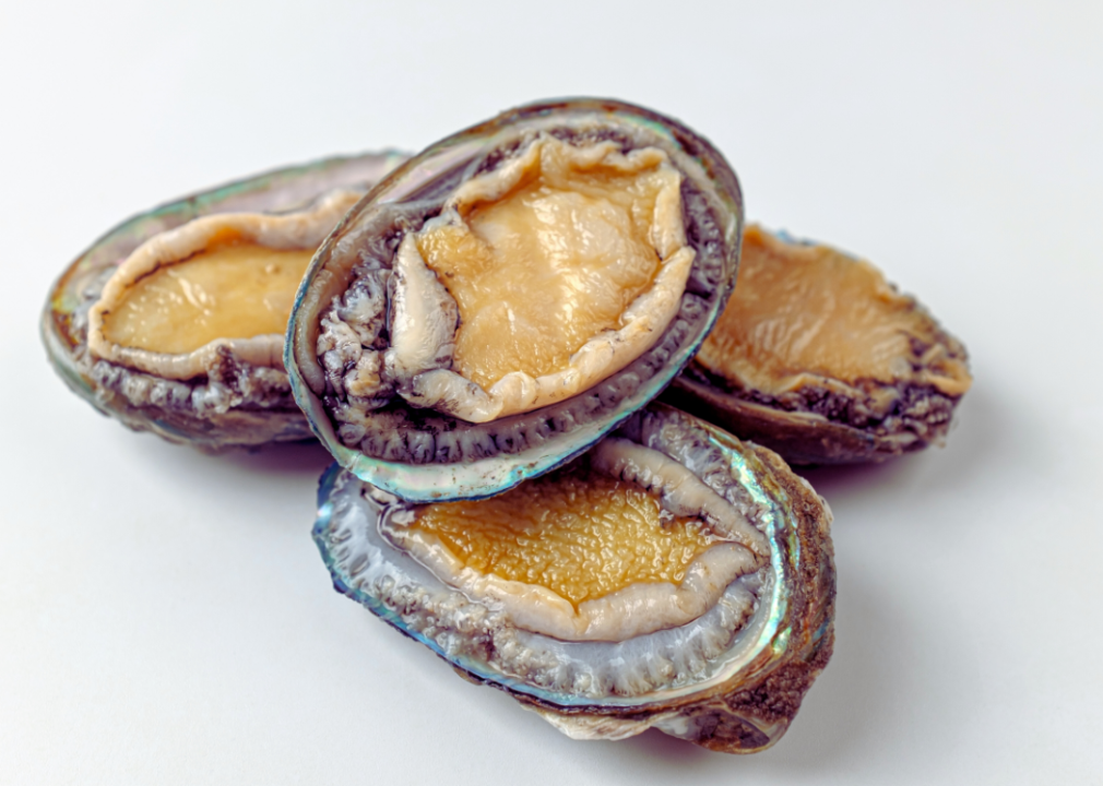 Four shells containing wild abalone.