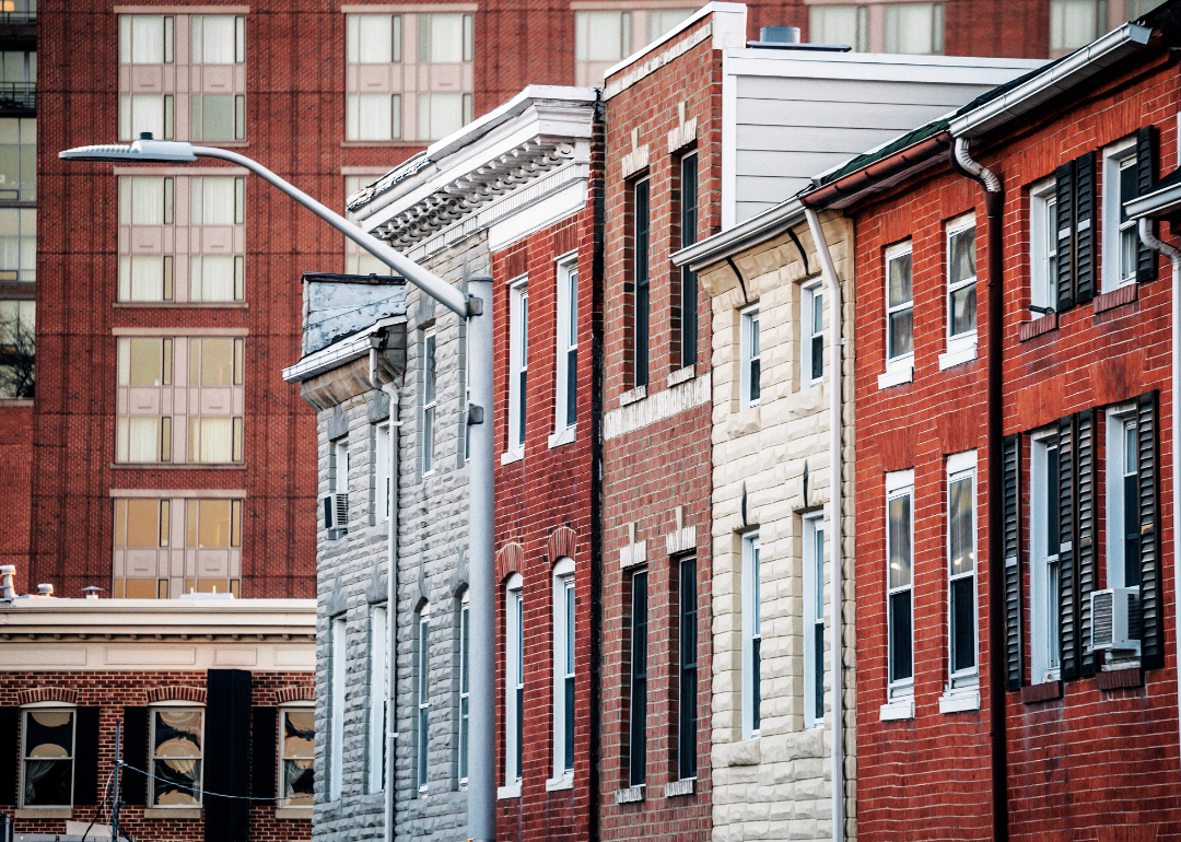 Row houses and high-rises in Baltimore