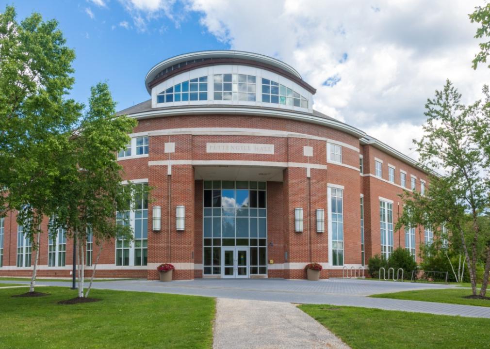 An exterior view of Pettengill Hall on the campus of Bates College.