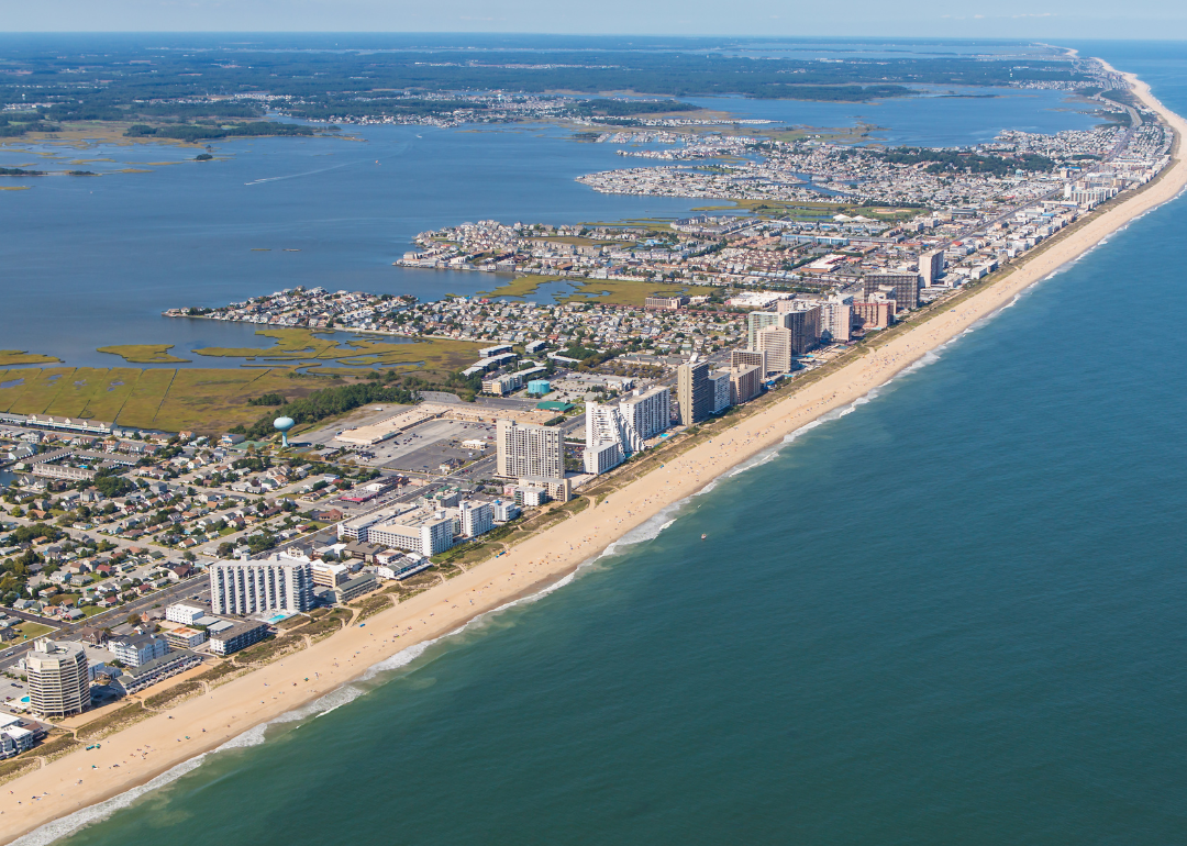 An aerial view of the beach in Ocean City.
