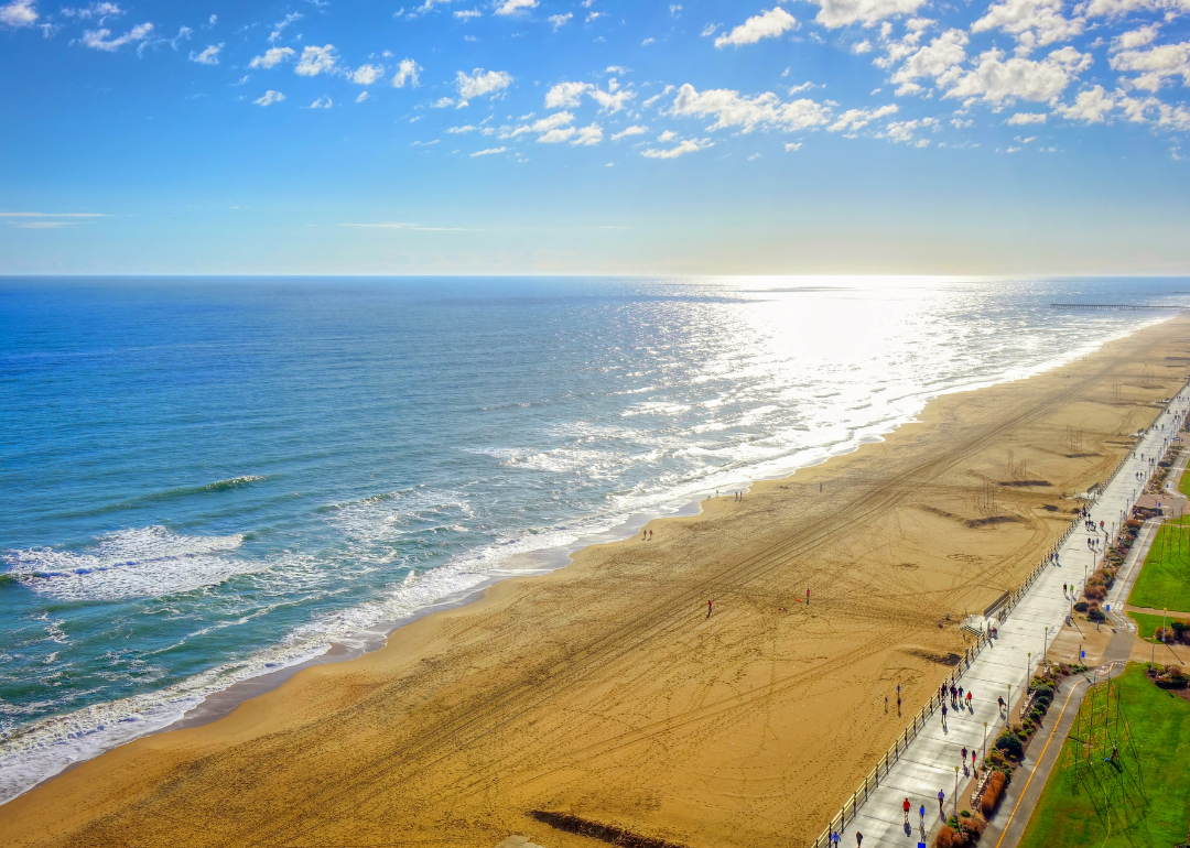 An aerial view of the Virginia Beach boardwalk.