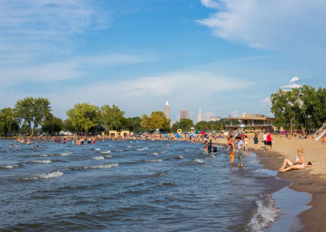 A crowded beach on Lake Erie.