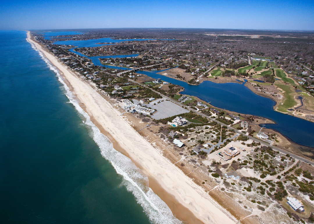 An aerial view of the Hamptons coastline.