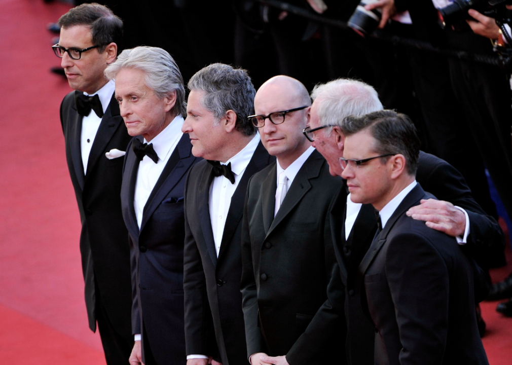 Screenwriter Richard LaGravenese, Michael Douglas, producer Greg Jacobs, director Steven Soderbergh, producer Jerry Weintraub and Matt Damon attend the 