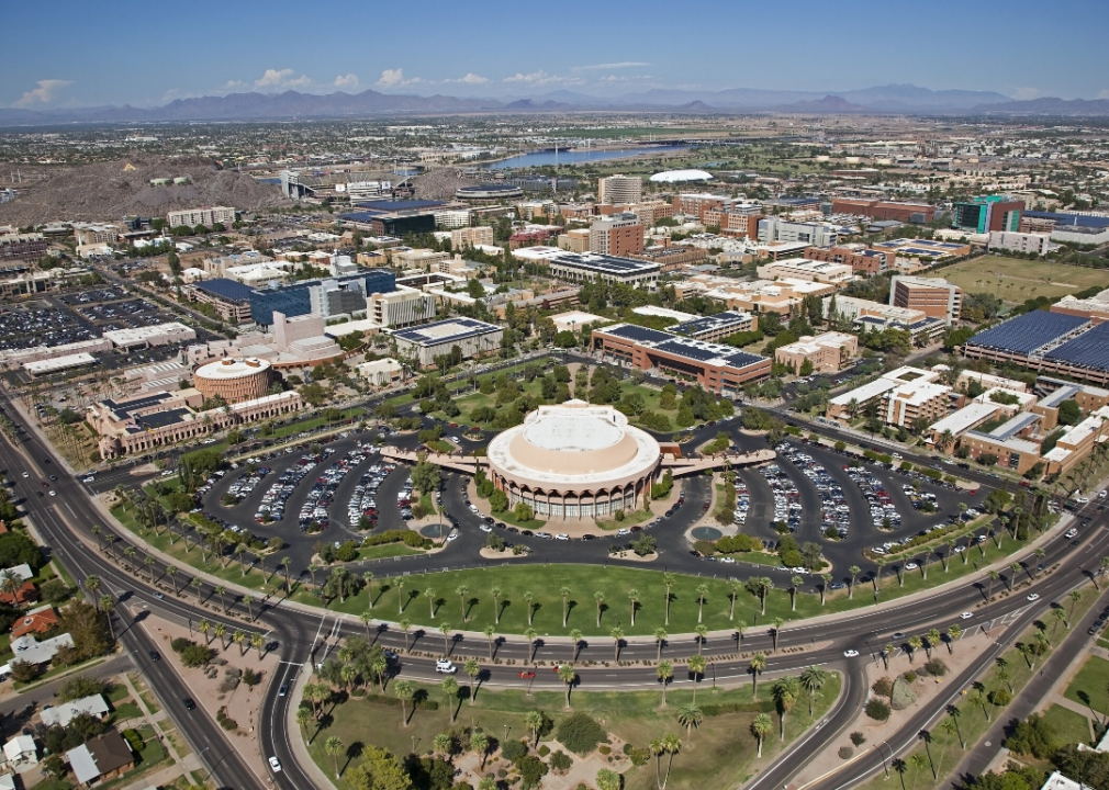 An aerial view of Arizona State University.