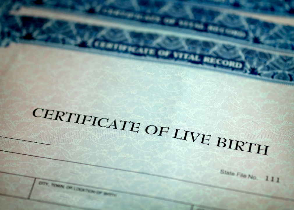 Closeup of birth certificate.