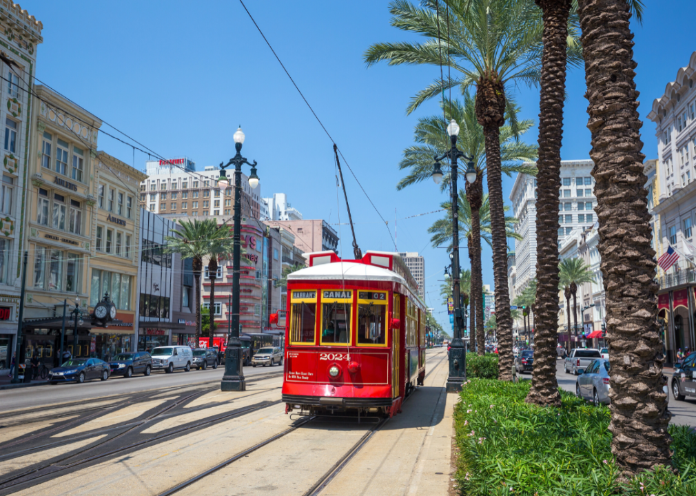 A streetcar in downtown New Orleans.