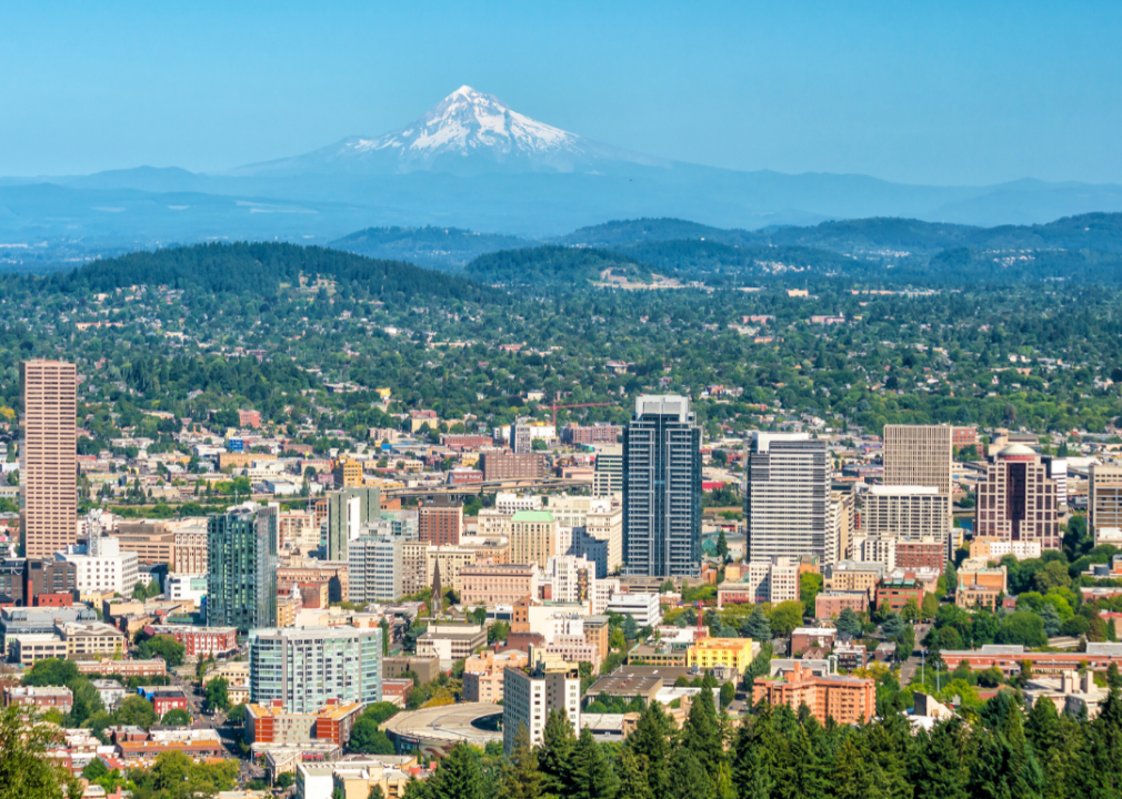 An aerial view of downtown Portland, OR.