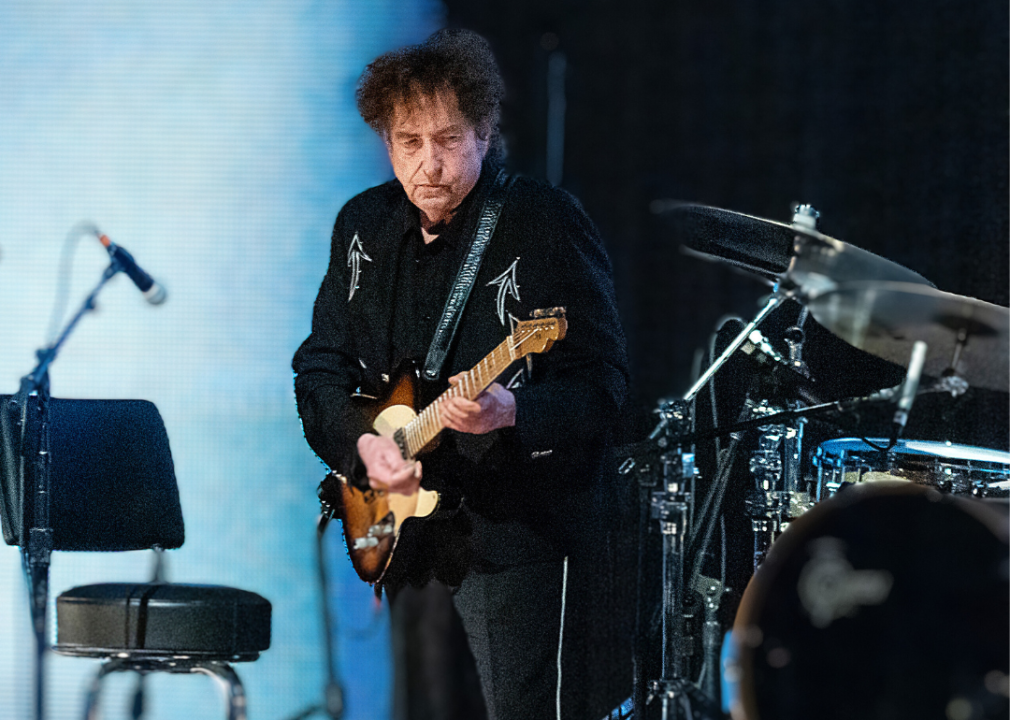 Bob Dylan performs during Farm Aid at Ruoff Home Mortgage Music Center in 2023 in Indiana.