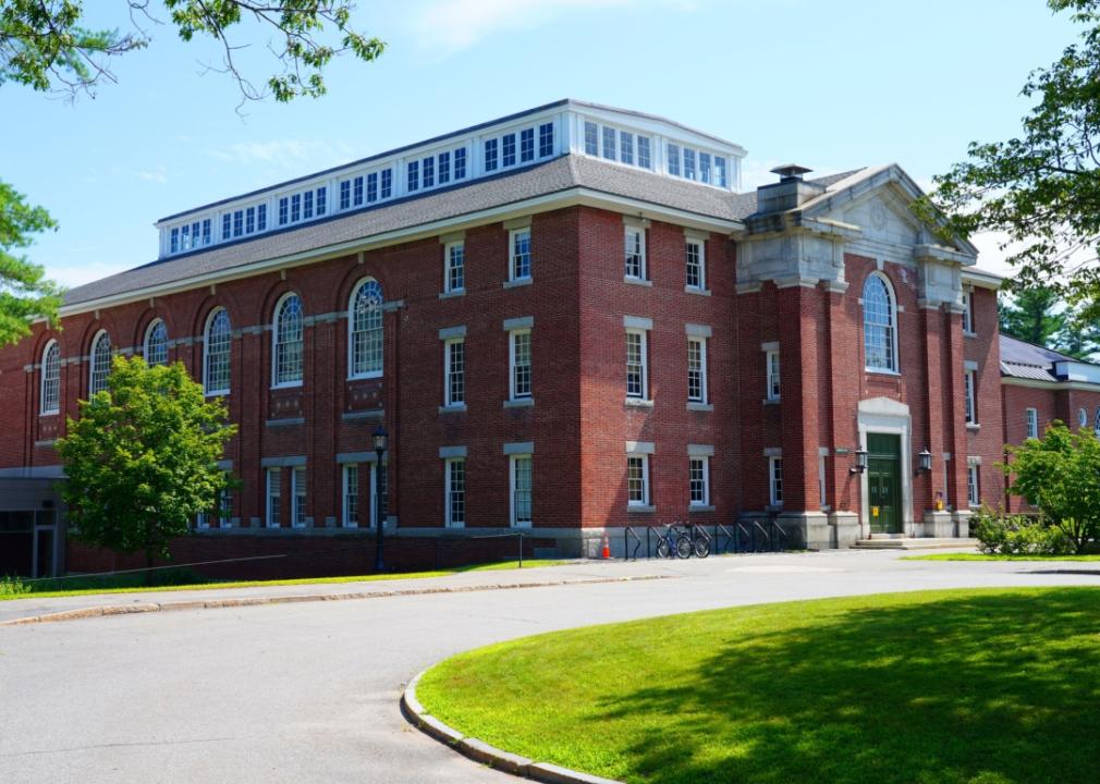 An exterior view of the campus of Bowdoin College.