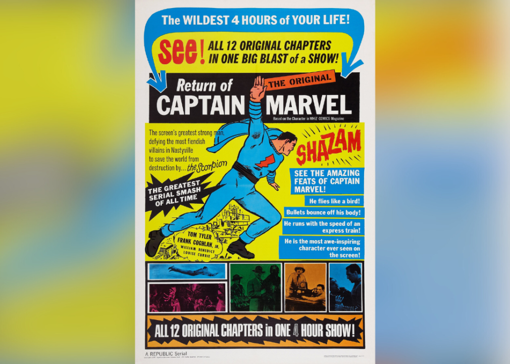 Adventures Of Captain Marvel, poster, (aka RETURN OF CAPTAIN MARVEL, reissue title), US poster art, 1941.