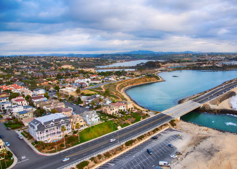 An aerial view of the Carlsbad California Lagoon.