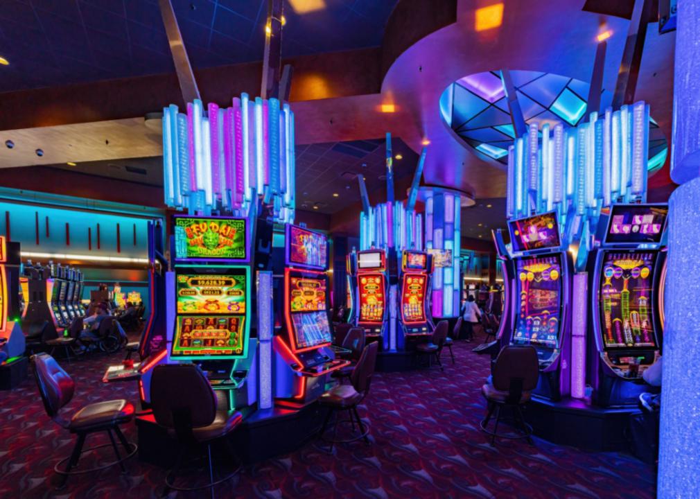 Neon games inside an Oklahoma casino.