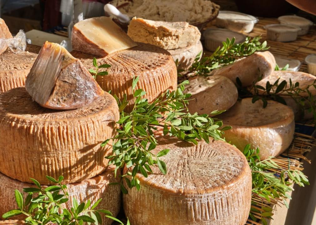 Casu marzu cheese on display.