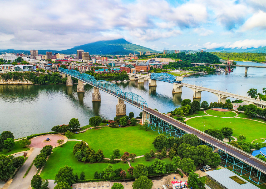 An aerial view of the Chattanooga skyline.