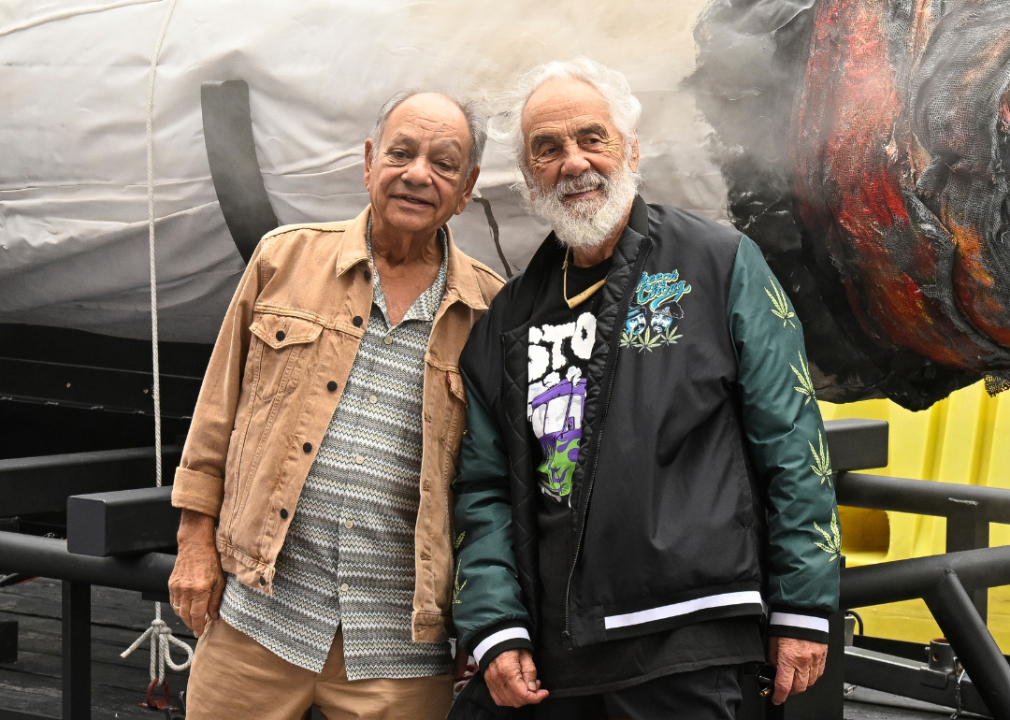 Cheech Marin and Tommy Chong pose at the Cheech & Chong's Last Movie' world premiere in 2024 in Austin, Texas.