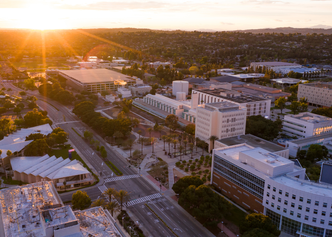 An aerial view of Fullerton at sunset.