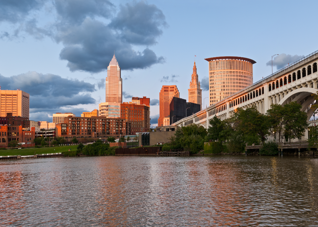 A view of downtown Cleveland from across the water.