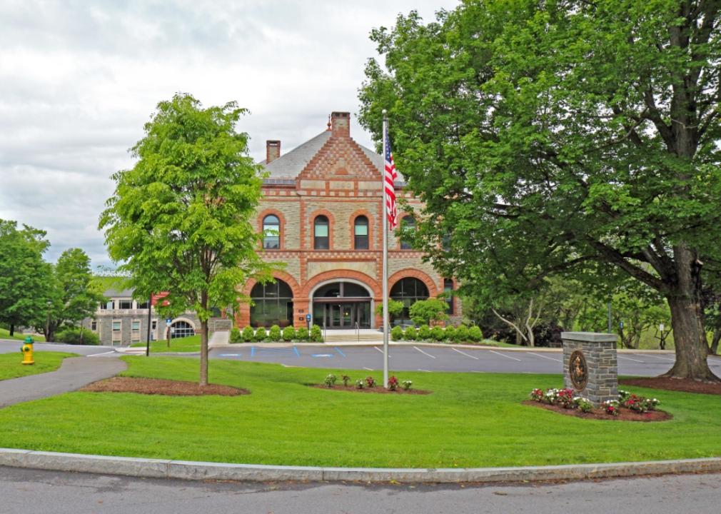 The James B. Colgate admissions and administration building on the campus of Colgate University.