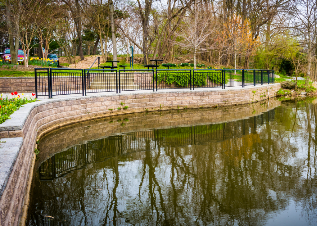 A walkway along Wilde Lake in Columbia, Maryland.
