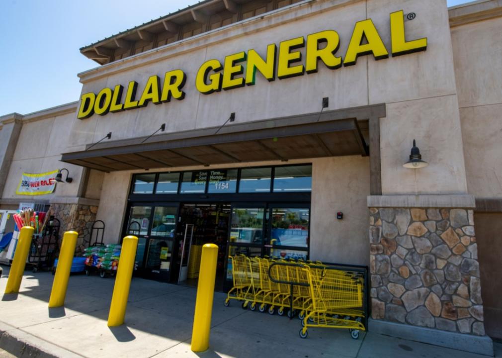 The exterior of a Dollar General store.