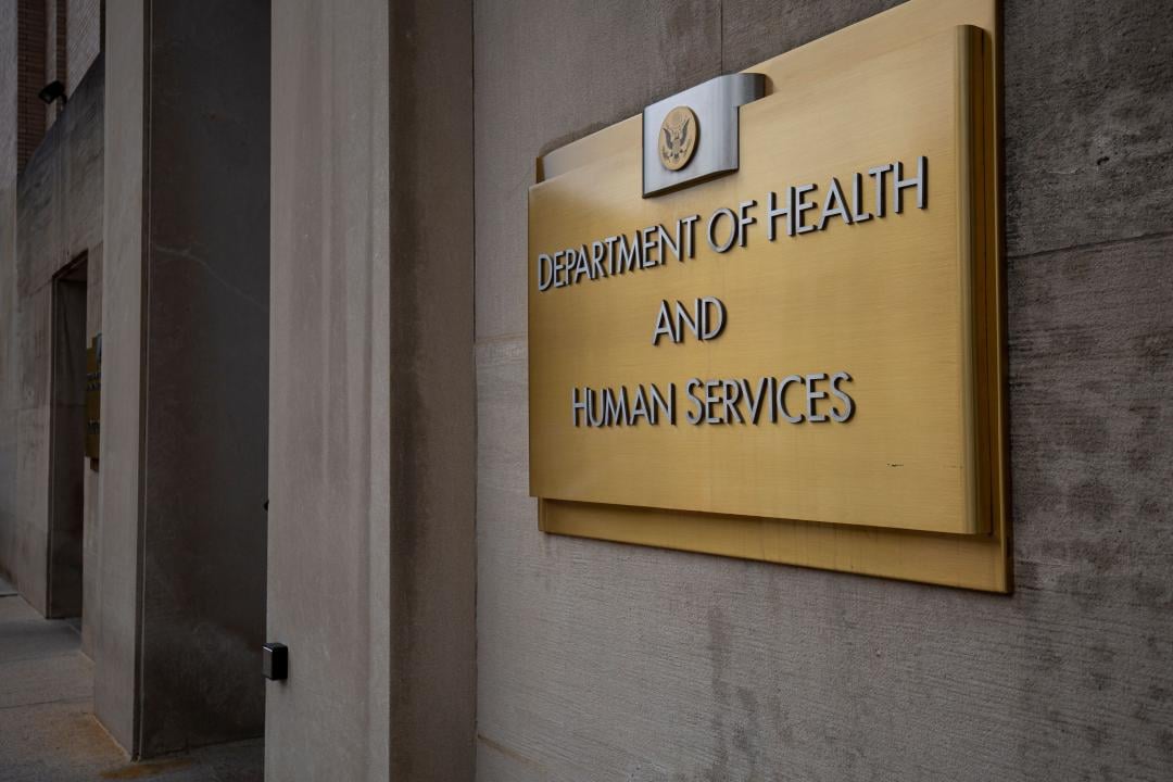 Close-up of the sign for the Department of Health & Human Services.