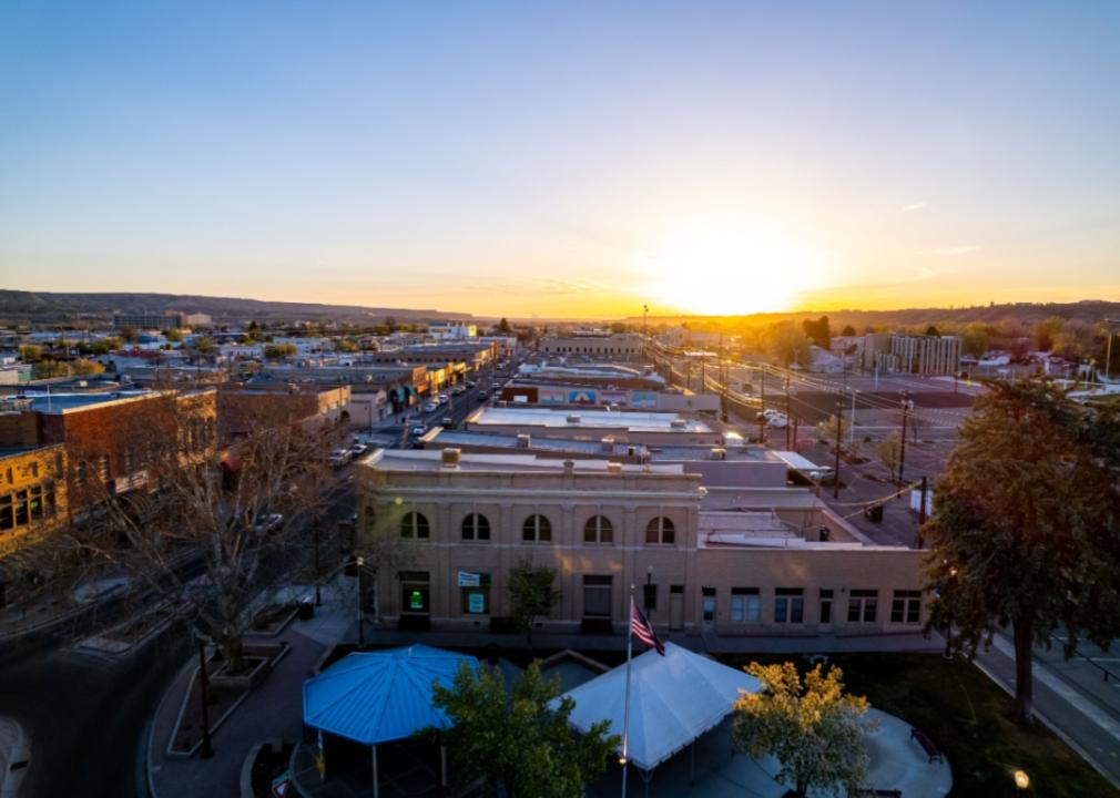 Sunset over downtown Farmington.