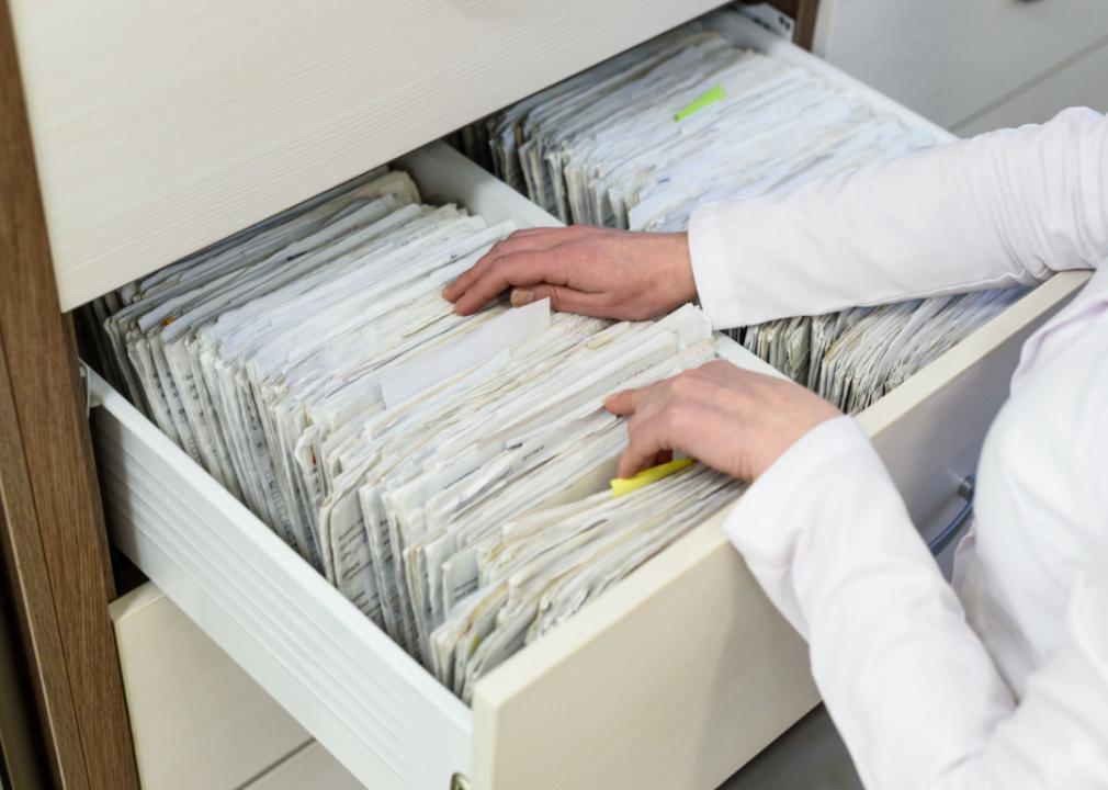Rows of files in a medical office.