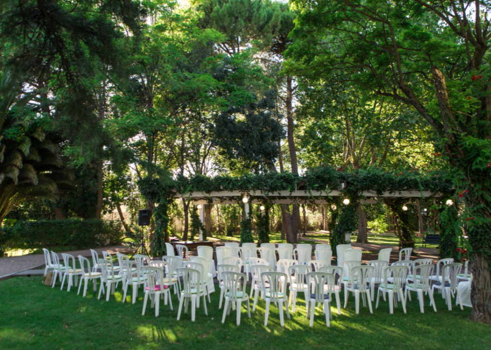 A garden wedding set-up.