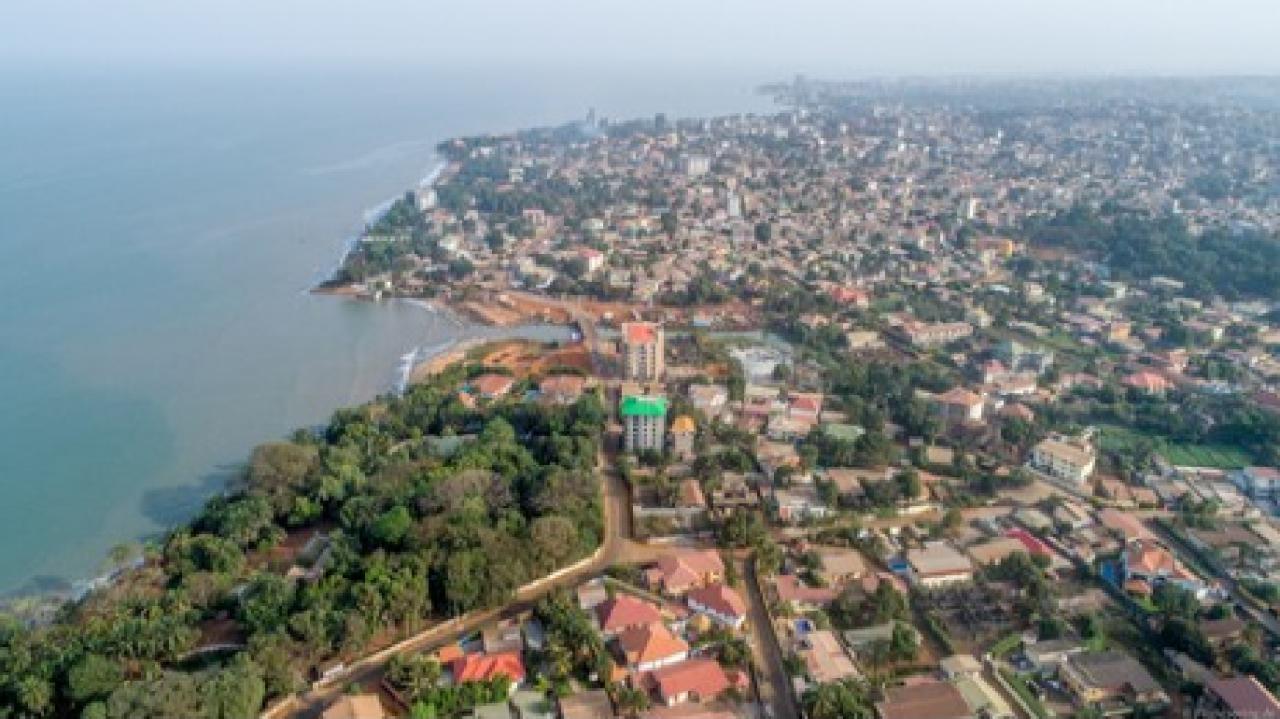 Aerial drone shot of Conakry, Guinea.