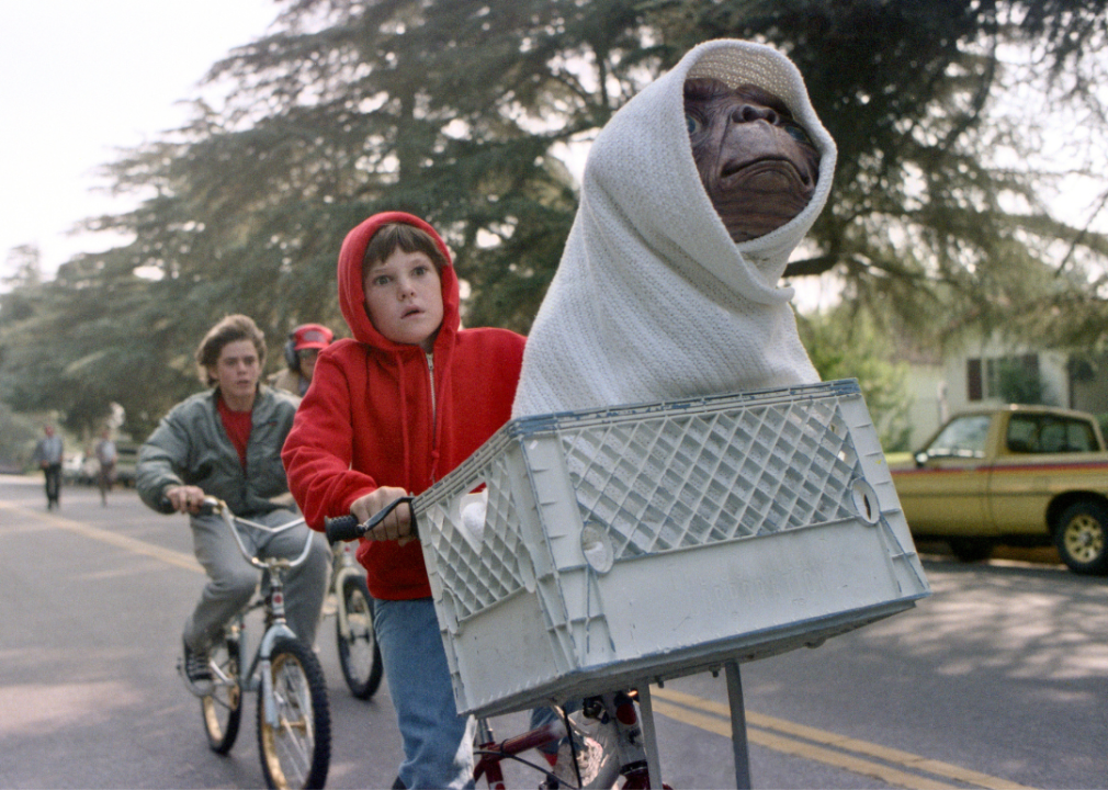 Henry Thomas with E.T. in a scene from E.T.