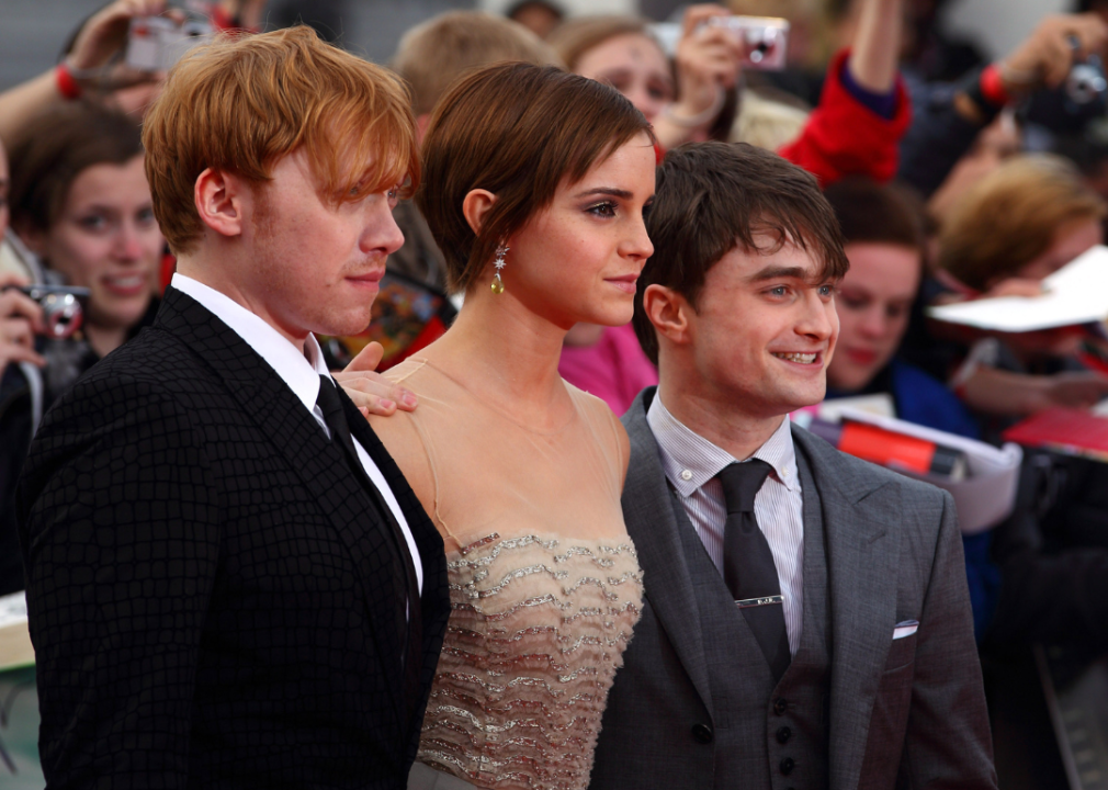 Rupert Grint, Emma Watson and Daniel Radcliffe attends the world premiere of 