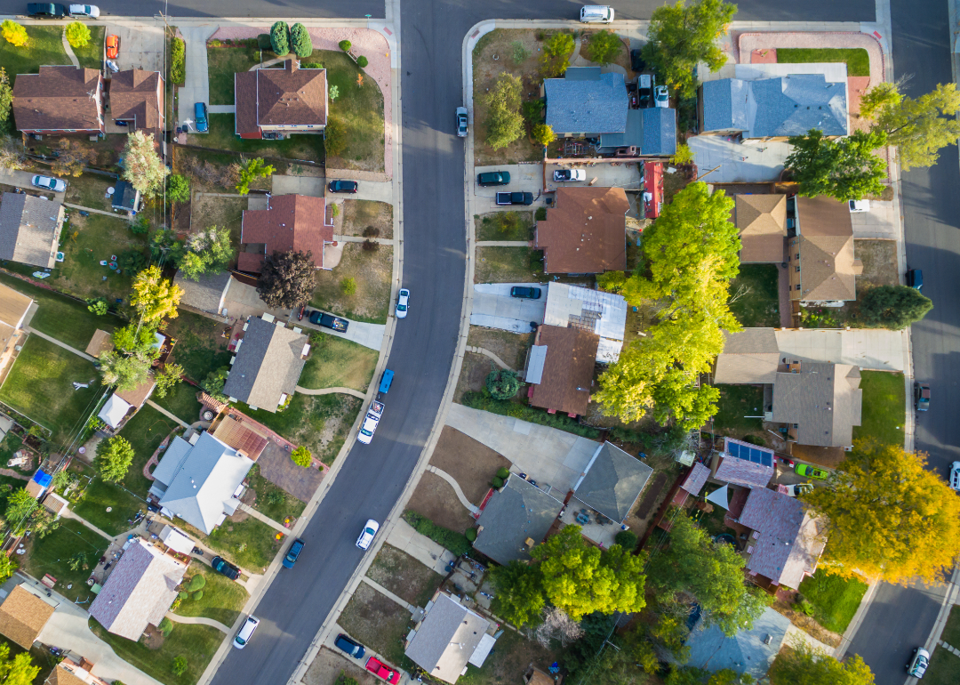 An aerial view of a residential neighborhood in Colorado