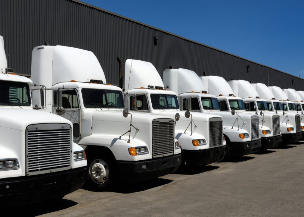 A row of tractor trailers.