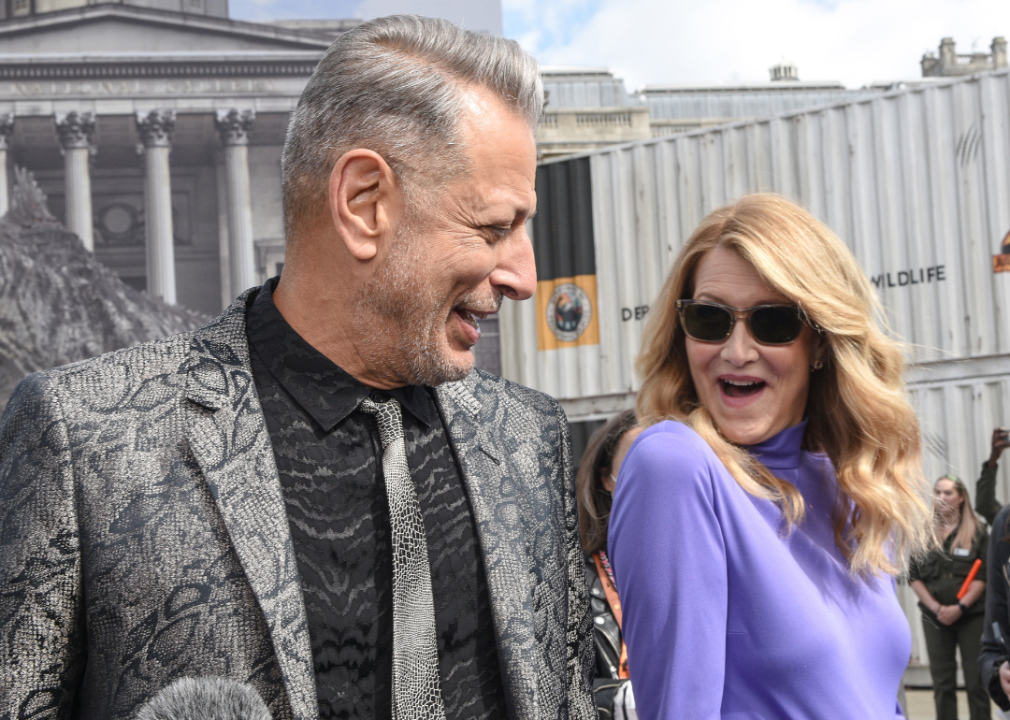 Jeff Goldblum and Laura Dern attend the "Jurassic World Dominion" photocall at Trafalgar Square.